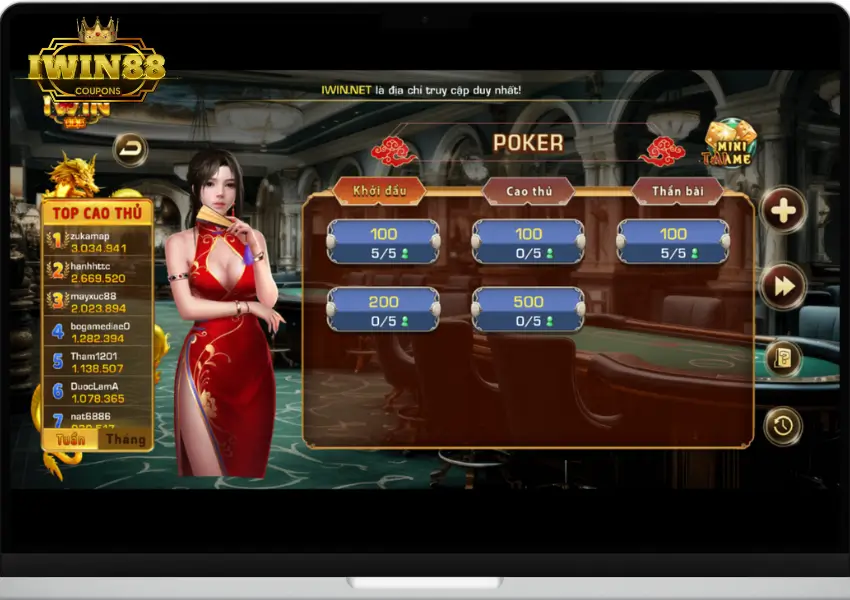 Giao diện game bài Poker trên iWin Club